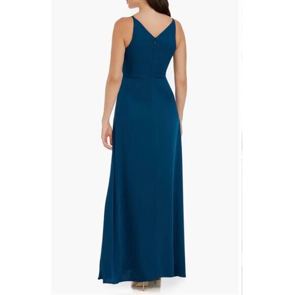 Dress The Population Iris Slit Crepe Gown In Peacock Blue/Teal size XL - Picture 4 of 13